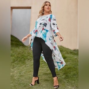 SHEIN Plus Graphic Print Asymmetrical Hem Top